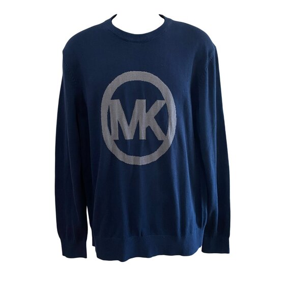 NWT Michael Kors Mens Navy Logo Sweater Large 100% Cotton - Picture 1 of 6